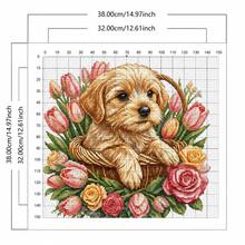 1 Set Perlengkapan Sulam Silang Hewan Peliharaan Lucu 11CT 38*38cm Pola Bunga Keranjang Anak Anjing Mawar Tulip Buatan Tangan DIY Pemula Dekorasi Rumah - beraneka warna - View 3