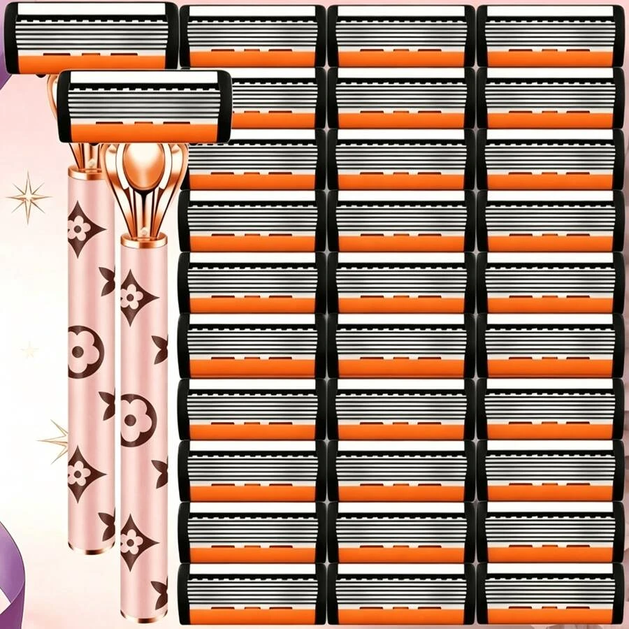 Women's Manual Razor Set - Ultra-Sharp 6-Blade System, Replaceable Blades, Ergonomic Handle Design, Perfect Gift For Mother's Day And Birthday, Reusable With Replacement Blades, Halloween, Christmas