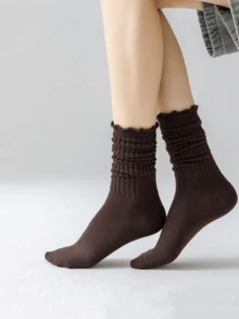 20/10/5/1 Pairs Women's Four-Season Multi-Color Slouch Socks, Fashion Casual Ruffle Cuff Design, Comfortable Breathable Long Socks, Match With Sneakers/Tall Boots Autumn/Winter - Multicolor - View 3