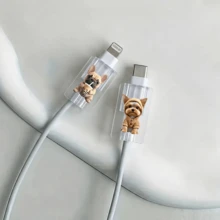 4pcs Cute Dog Cable Protector Clips Compatible With Apple IOS Phone Charging Cable, Data Cable Anti-Breakage Protective Sleeve, Cable Accessories - Yorkie + French Bulldog Milk Tea Hoodie Set - View 5