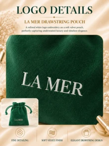 حقيبة سحب كلاسيكية من La Mer، مقاس 16*14 سم، من قماش المخمل، صغيرة، أنيقة، عملية، للتخزين، مناسبة لتخزين مستحضرات التجميل وفرش المكياج - حقيبة برباط - أخضر - مشاهدة 9