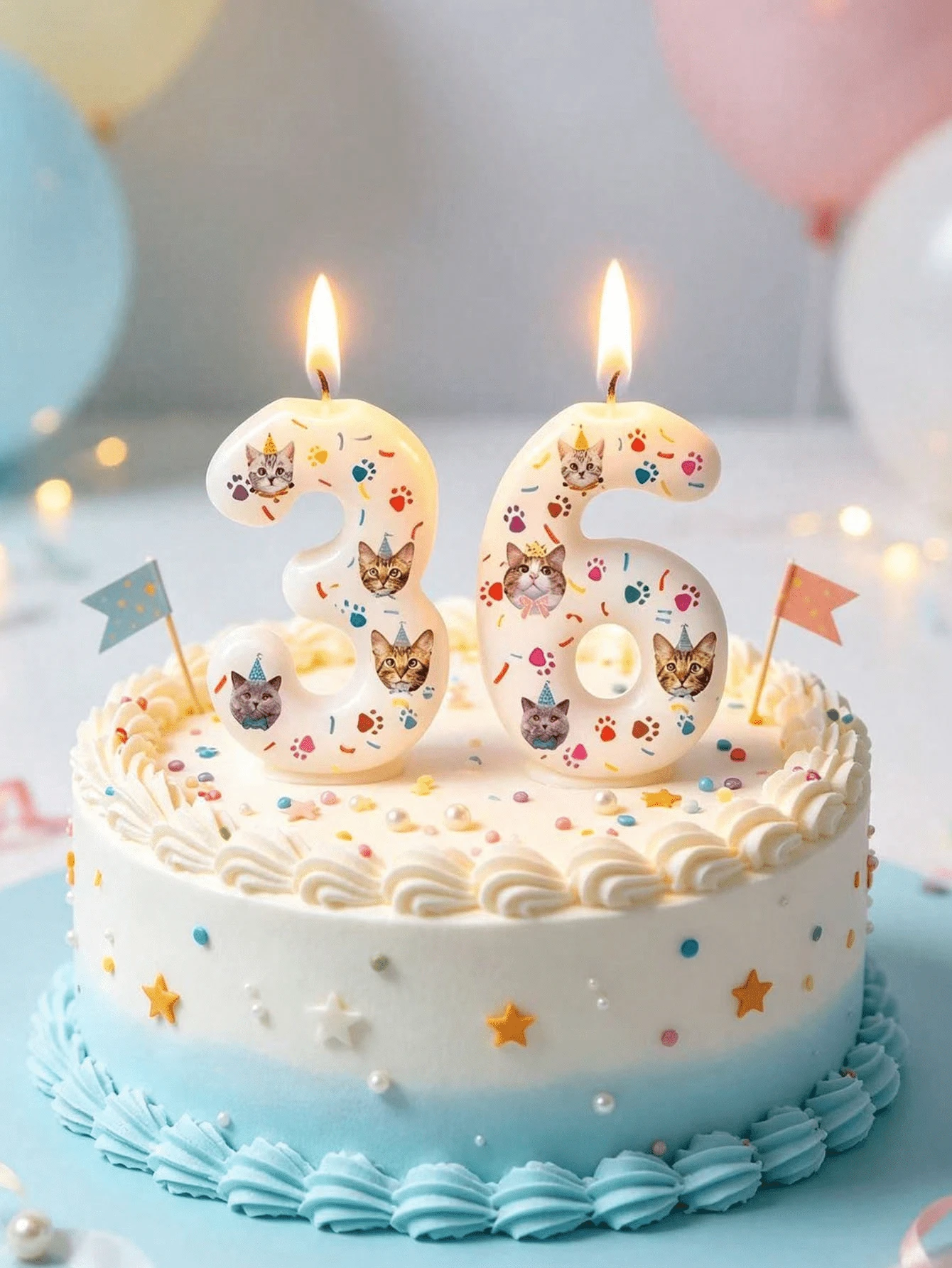 Cute Cat Numeral 0-9 Animal Theme Birthday Anniversary 1st Birthday Party Cake Decoration Candles - Multicolor - View 1