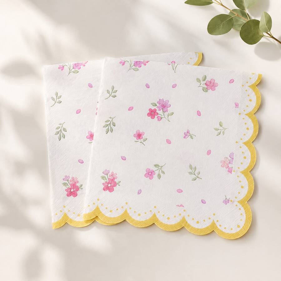 10/24/40pcs Small Flower Wavy Edge Party Napkins, 6.5 Inch Double Layer Thick Cocktail Napkins, Suitable For Weddings, Birthday Parties, Girls' Gatherings And Afternoon Tea - Ditsy Floral - View 1