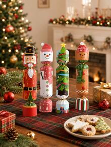 6pcs Christmas Candy Shaped Gift Boxes, Nutcracker Snowman Tree Gingerbread Man Pattern, Holiday Party & Gift Giving Dessert Packaging Boxes - Multicolor - View 2
