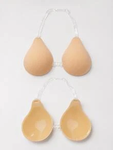 Halter Transparent Strap Adhesive Bra, Backless Silicone Adhesive Lingerie, Seamless Teardrop Cup, Formal Dress Underwear - Multicolor - View 2
