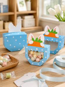 10pcs Reusable Blue Rabbit Candy Gift Boxes With Transparent Window, Cute Polka Dot And Carrot Design, Suitable For Spring Party, Birthday Celebration And Party Favors Easter Snack Packaging - Multicolor - View 2