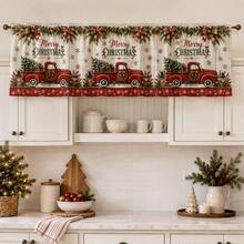 Christmas Window Valance Short Curtain, Merry Christmas Red Truck, Nutcracker, Snowman, Gingerbread Man, Santa Claus Print Short Window Curtain, Suitable For Kitchen, Bathroom, Living Room Window Holiday Home Decor - Multicolor - View 5