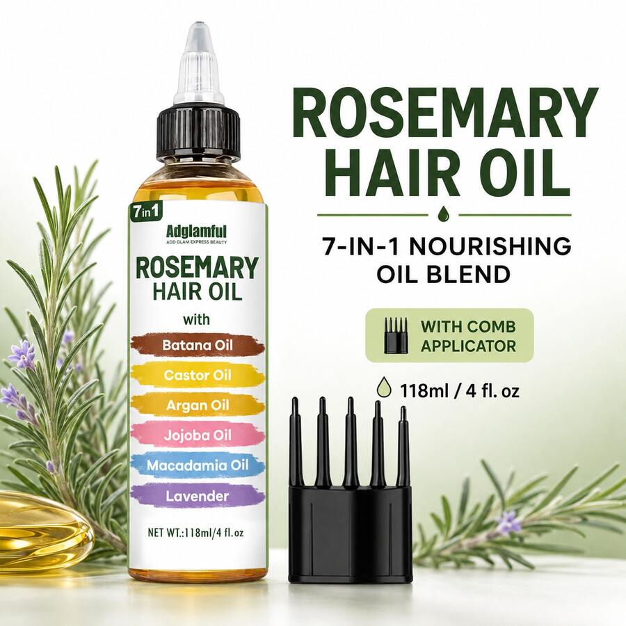 Adglamful 7-in-1 Minyak Rambut Rosemary untuk Rambut Kering dan Kusut, Minyak Rambut yang Menutrisi - minyak rambut - View 1