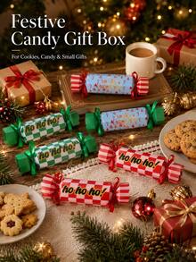 4pcs Christmas Crackers Gift Box, Ribbon Candy Shaped Snack Packaging Box, Suitable For Party Table Decoration And Gifting - Multicolor - View 7