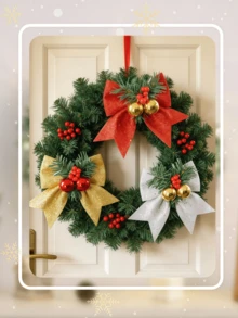 Christmas Bow Hanging Ornaments, Xmas Tree Window Wall Hanging Decor Props, Festive Holiday Atmosphere Decorations For Classroom Home Shop Window Party Background Decor - One Size Fits All - View 3