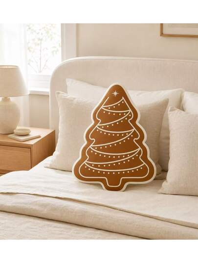 Creative Gingerbread Man Christmas Tree Throw Pillow, Holiday Christmas Cushion, Sofa Home Decor, Suitable For Christmas Party And Holiday Gift