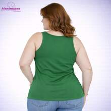 Regata Nadador Plus Size Feminina Básica - Verde Limão - Visão 5