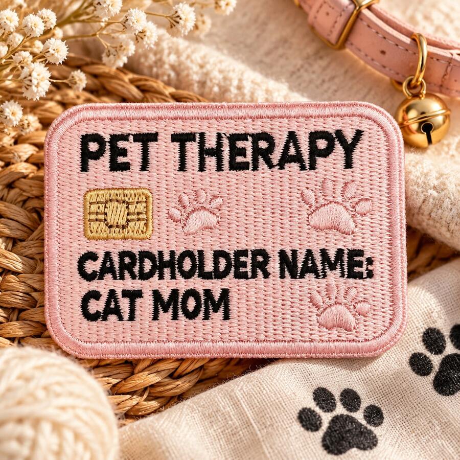 1pc/2pcs/3pcs/4pcs Pet Therapy Cat Mom Embroidered Iron On Patch, Funny Credit Card Style Sew‑On Applique For Jackets Backpacks Hats, Cat Lover Gift - Multicolor - View 1