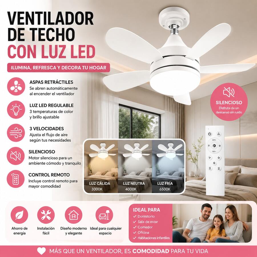 Ceiling Fan With Remote Control, Small LED Bulb Fan, Creative Fan Bulbs For Replacement, Ambient Light For Home, Bedroom, Super Quiet, Strong Wind, E27 Light Head, With Memory Function - Multicolor - View 1
