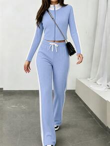 Women Two-Piece Outfits - Light Blue - View 4