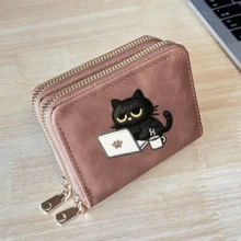 Cat Print Card Holder, Lightweight Fashionable Women's Wallet, Suitable For Daily Use, Double Zipper Mini Wallet/Coin Purse/Card Holder - Multicolor - View 29