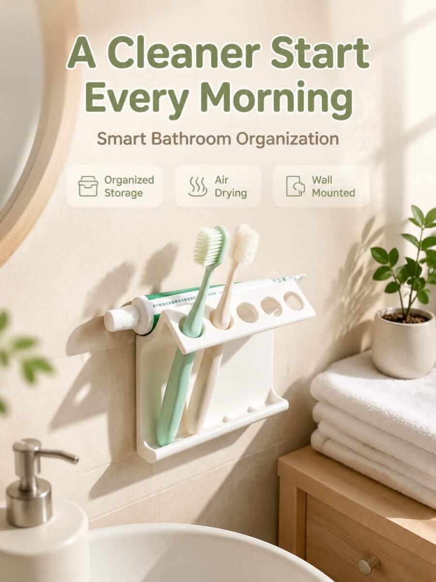 1pc Multi-Functional Kitchen And Bathroom Storage Rack Can Be Used As A Toothbrush Holder, A Multi-Functional Drainer, And A Wall-Mounted Storage Rack. Suitable For Bathrooms And Kitchens, It Is Simple, Beautiful, Stylish, And Practical. - Multicolor - View 1