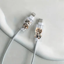 4入可愛貓咪造型線材保護夾,適用於 Apple iOS 手機充電線、數據線,防斷裂保護套,線材配件 - 托腮貓+書包貓組合 - 查看 5