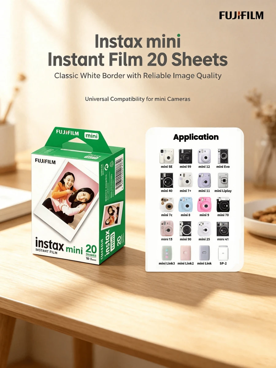 FujiFilm 20pcs Mini Instant Film Paper, Universal For Various Models, Anti-Glare Protection, High-Quality Imaging, Classic White Border, Suitable For Travel & Gatherings - White - View 1