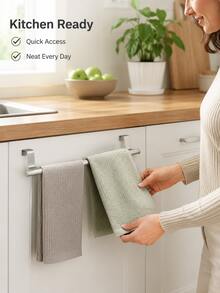 Basic Living 1pc Black Single Bar Towel Rack, Cabinet Door Back Hanging No-Drill Towel Bar - A - View 6