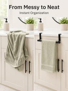 Basic Living 1pc Black Single Bar Towel Rack, Cabinet Door Back Hanging No-Drill Towel Bar - A - View 8