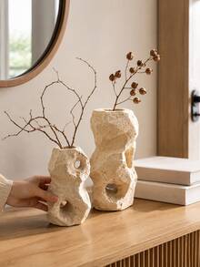 1pc Faux Jade Resin Vase, Asymmetrical Hollow Abstract Sculpture, Textured Dried Flower Vase, Suitable For Living Room, Shelf, Entryway And Tabletop Decoration, Modern Organic Home Decor, Housewarming Gift - Multiple Styles - View 5