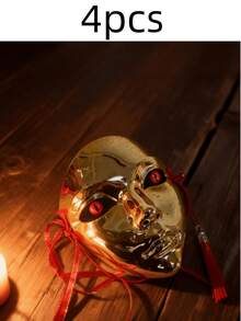 4pcs/Set-Vintage Handmade Full Face Highly Attractive Gold Mask, Multiple Colors To Choose From, Mysterious Role Play Prank Tech-Style Makeup Party Supplies, COS, Game Theme, Masquerade Ball - Multicolor - View 13