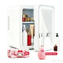 THREEKEY Dimmable LED Light Mirror Mini Fridge - 4/6L Portable Fridge For Bedroom, Car, Office & Dorm - Cooler & Warmer For Cosmetics, Skincare, And Food - White - US A Type Plug(110-127V) - View 1