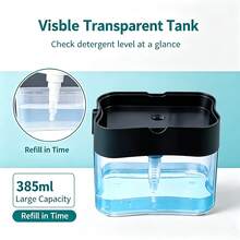 1Pc 385ml PP Plastic Kitchen Soap Dispenser Set, Transparent Visible Press‑Auto Detergent Box With Free Sponge, Refillable Reusable For Dishes Pots Sink Home Dorm Kitchen Cleaning - Durable Version - View 8