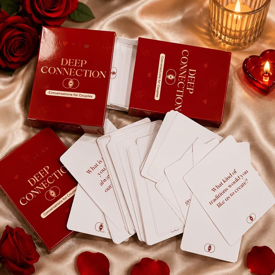 55pcs Couples Conversation Starter Card Game - Deep Connection Board Game For Romantic Date Night, Anniversary & Party Games - Red - View 1