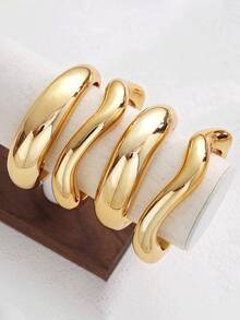 4PCS/1PC Women's Acrylic Bangle Set, Open Bangle Set, Elegant Fashion Design, Lightweight Open Style, Suitable For Daily Wear And Special Occasions, Fashion Bangle Set - Yellow Gold - View 2