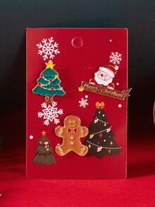 1 Set Christmas Santa Claus Snowman Christmas Tree Wreath Bell Gingerbread Man Reindeer Brooch Family Gift - Multicolor - View 7