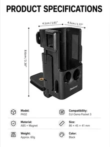 Multi-Function Magnetic Expansion Frame For Osmo Pocket 3, Foldable Camera Mount With 1/4" Screw Interface, Cold Shoe Mount, Action Camera Mount And Adjustable Magnetic Base, Compatible With Selfie Stick, Microphone, LED Light, Suitable For Tripod, Desktop, Vlog And Travel Shooting - View 10
