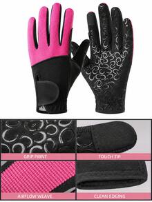 Anti-Slip Wear-Resistant Full-Finger Touchscreen Hook-And-Loop Black Polyester Breathable Comfortable Outdoor Equestrian Polo Horse Riding Gloves - Multicolor - View 3