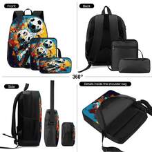 Colorful Soccer 2D Print 3 Pieces Backpack Set, Large Capacity Backpack With Crossbody Bag And Pencil Case, Side Elastic Mesh Pocket For Water Bottle Storage, Wide Breathable Adjustable Shoulder Straps, Dynamic Sports Style For Daily Commute, Travel And Casual Storage - Printed Bag - View 10