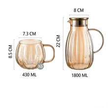 7‑Piece Drinkware Set, Including 1 Pitcher And 6 Cups. Featuring A Large‑Capacity Design With Transparent Texture And A Comfortable Grip. Suitable For Holding Fruit Juice And Tea. Practical And Attractive, Ideal For Home Use And Entertaining Guests. - Multicolor - View 9