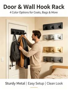 No-Drill Wall-Mounted Key Rack 2/3/4/5 Hooks With Adhesive Backing, No-Trace Installation, Key Storage Organizer Hook, Bathroom Wall Hook, Suitable For Entryway/Kitchen/Bathroom, Autumn Christmas Home Decor, Christmas Halloween - Multicolor - View 2