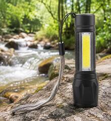 Mini Rechargeable LED Flashlight + COB And Zoom Metal Body - Black - View 1