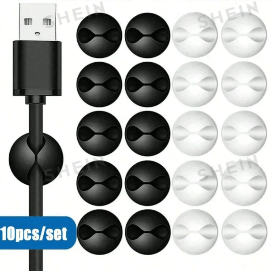 10pcs Silicone Cable Clips, Desktop Data Cable Organizer, Home Cable Management Clips, Office And Car Charging Cable Organizer - Easy Adhesive Design, Desktop Charger Cable Tangle Organizer, Cable Storage Holder