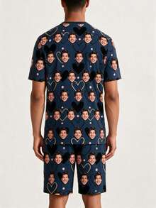 A Custom-Face Printed Pajama Set Making It An Ideal Gift For Your Boyfriend Or Girlfriend-Perfect For Anniversaries, Birthdays, And Various Holidays. - Navy Blue - View 2