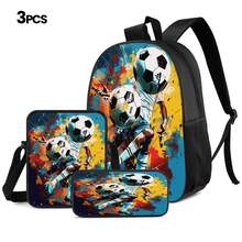 Colorful Soccer 2D Print 3 Pieces Backpack Set, Large Capacity Backpack With Crossbody Bag And Pencil Case, Side Elastic Mesh Pocket For Water Bottle Storage, Wide Breathable Adjustable Shoulder Straps, Dynamic Sports Style For Daily Commute, Travel And Casual Storage - Printed Bag - View 11