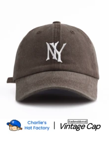 休閒挺版棒球帽 NY刺繡圖案 水洗卡其色復古Dad Hat 中性款 Y2K街頭風遮陽帽 適合夏季旅行 - NY2 - 查看 11