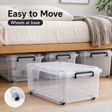 2pcs/1pc Clear Plastic Storage Box With Lid, Stackable Storage Bin With Wheels & Locking Handles, Transparent Organizer Container,Durable,Space Saving Organizer Container For Clothes  Books, 6 Sizes, Transparent/Black - Style A-transparent - View 6