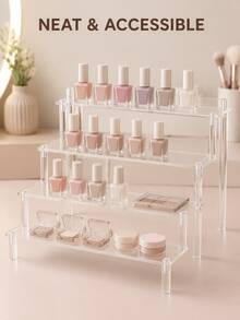 1pc 11.8in Large Capacity Multi-Function Acrylic Cosmetic Display Stand, Cosmetic Storage Box, Large Capacity Multi-Layer Modern Minimalist Black Storage Rack, Suitable For Storing Perfume, Jewelry, Lipstick And Cosmetics, Skincare Storage Rack, Can Also Be Used As Party Wine Rack, - Clear - View 7