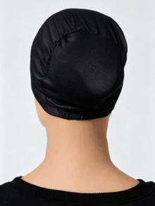 1pc Solid Color Elastic Back Headscarf Hat Modal Base Layer Beanie Cap Hair Covering Stretchable Bonnet High Elasticity - Black - View 3