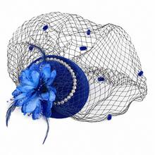 1pc Vintage Fascinator Headpiece, Pearl Mesh Veil Feather Flower Mini Hat, Women's Cocktail Party Tea Party Wedding Accessory, Hair Clip & Headband 2-In-1,Halloween - Multicolor - View 13