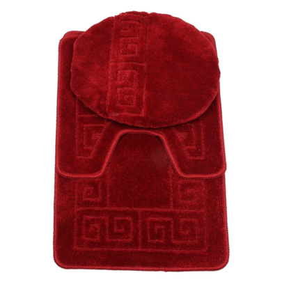 WPM WORLD PRODUCTS MART 3 Piece Bath Rug Set Pattern Bathroom Rug (20"X32")/Large Contour Mat (20"X20") With Lid Cover (Burgundy)