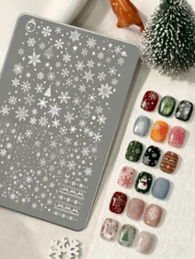 1pc Metal Silver Christmas Snowflake Nail Art Stamping Plate, Printed Transfer Template, Pattern Engraved Steel Plate, Nail Art Pattern Transfer, Fingertip Pattern Creation, Christmas Holiday Nail Art Making, Back To School Fingertip Decoration Creation, School Season Nail Art Pattern DIY, Fingertip Pattern Tracing, Creative Nail Art Pattern Output - Multicolor - View 9