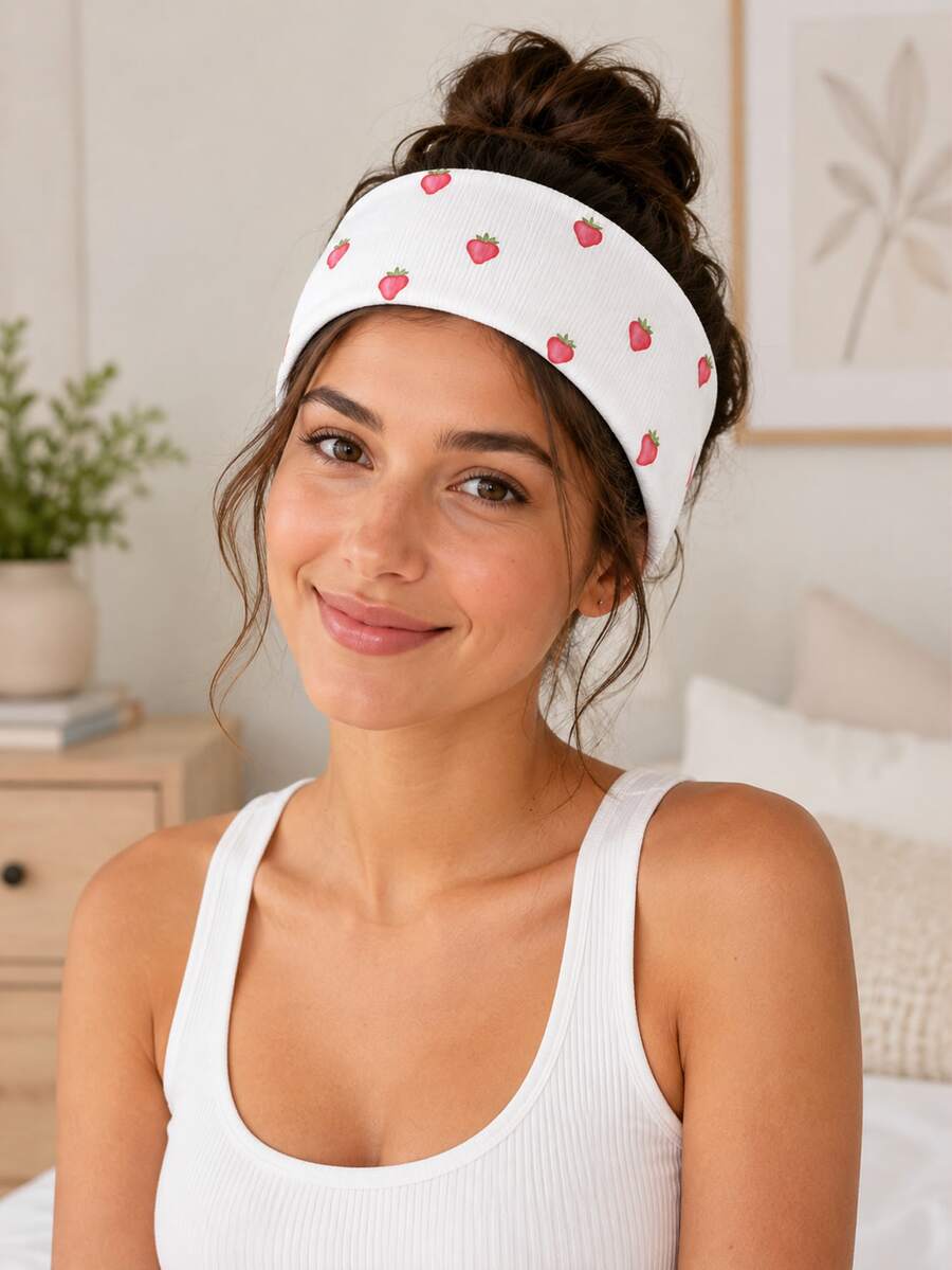 4pcs Cute Loose Elastic Hairband Set, Strawberry, Heart And Floral Patterns, Ribbed Soft Elastic Hair Ties, Suitable For Women And Girls' Daily Casual Hair Accessories - Multicolor - View 1