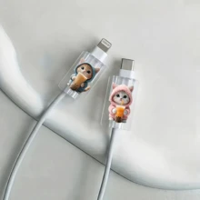 4件組適用於Apple iOS手機充電線固定夾保護套 數據線防斷可愛貓咪數據線保護套 數據線配件 - 藍粉衣奶茶貓組合 - 查看 10